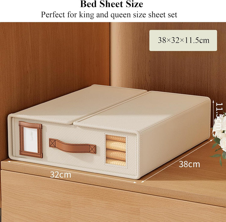 Translation missing: en.CARLA HOME Bed Sheet Organizer Set of 4 with Handle &amp; Window for Covers, Pillowcases, Blankets, Clothes &amp; Sheets (Beige)