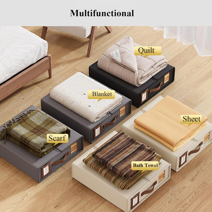 Translation missing: en.CARLA HOME Bed Sheet Organizer Set of 4 with Handle &amp; Window for Covers, Pillowcases, Blankets, Clothes &amp; Sheets (Beige)