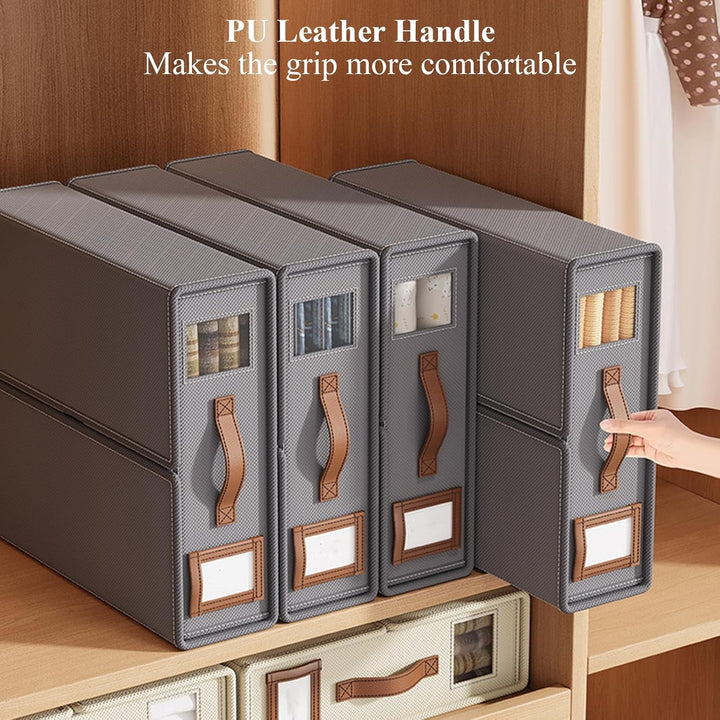 Translation missing: en.CARLA HOME Bed Sheet Organizer Set of 4 with Handle &amp; Window for Covers, Pillowcases, Blankets, Clothes &amp; Sheets (Beige)