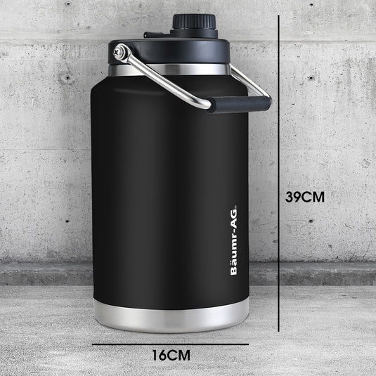 Translation missing: en.BAUMR-AG 3.8L Double Wall Insulated Stainless Steel Water Bottle, Drink Jug with Handle, Black