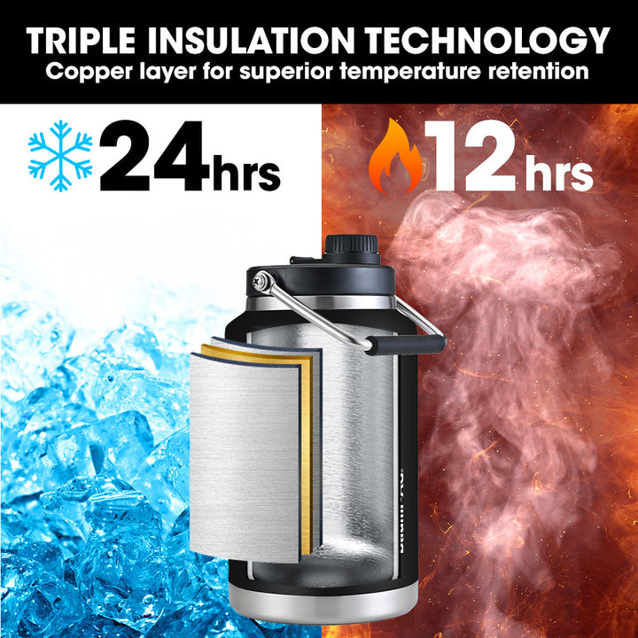 Translation missing: en.BAUMR-AG 3.8L Double Wall Insulated Stainless Steel Water Bottle, Drink Jug with Handle, Black