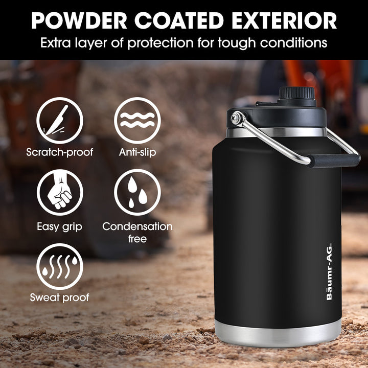 Translation missing: en.BAUMR-AG 3.8L Double Wall Insulated Stainless Steel Water Bottle, Drink Jug with Handle, Black