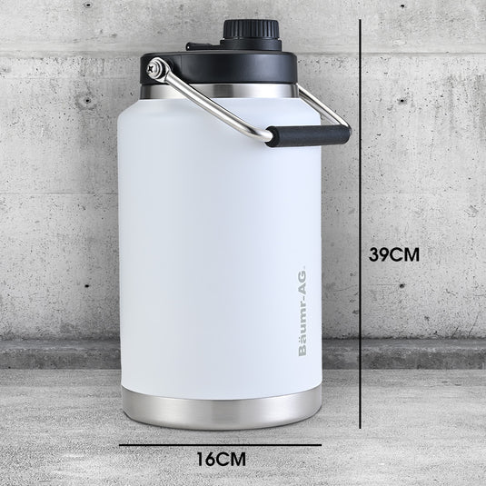 Translation missing: en.Baumr-AG 3.8L Double Wall Insulated Stainless Steel Water Bottle, Drink Jug with Handle, White