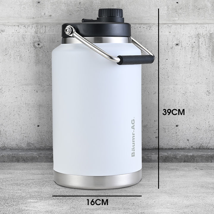 Translation missing: en.Baumr-AG 3.8L Double Wall Insulated Stainless Steel Water Bottle, Drink Jug with Handle, White