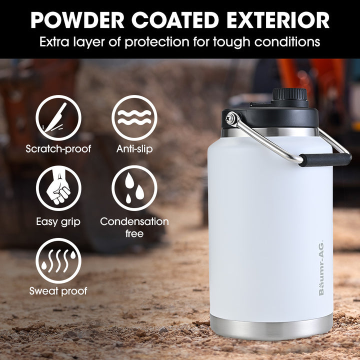 Translation missing: en.Baumr-AG 3.8L Double Wall Insulated Stainless Steel Water Bottle, Drink Jug with Handle, White