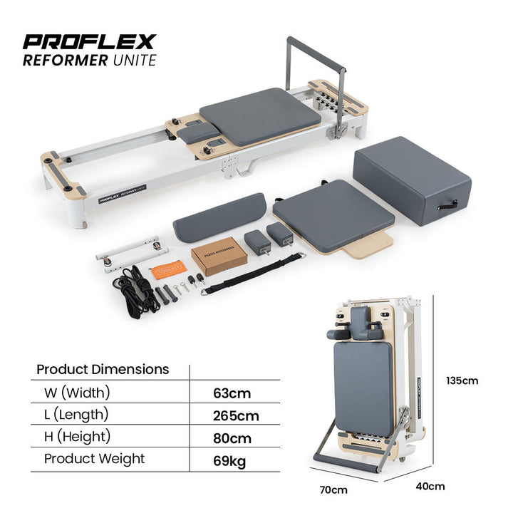 Translation missing: en.PROFLEX Aluminium Pilates Reformer Machine, Stretch Bed with box and jump board accessories