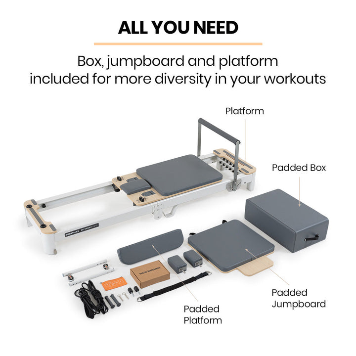 Translation missing: en.PROFLEX Aluminium Pilates Reformer Machine, Stretch Bed with box and jump board accessories