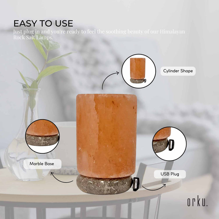 Translation missing: en.USB Himalayan Salt Lamp - Cylinder Carved Shape Pink Crystal Rock LED Light