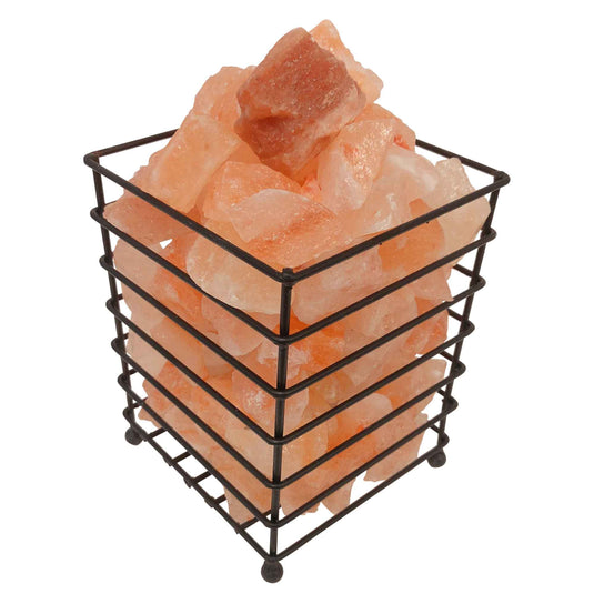 Translation missing: en.12V 12W Rectangle Iron Basket Himalayan Pink Salt Lamp Rock Crystal Bulb On/Off