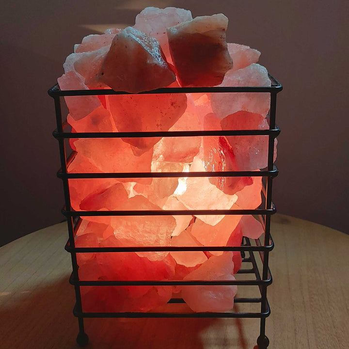 Translation missing: en.12V 12W Rectangle Iron Basket Himalayan Pink Salt Lamp Rock Crystal Bulb On/Off