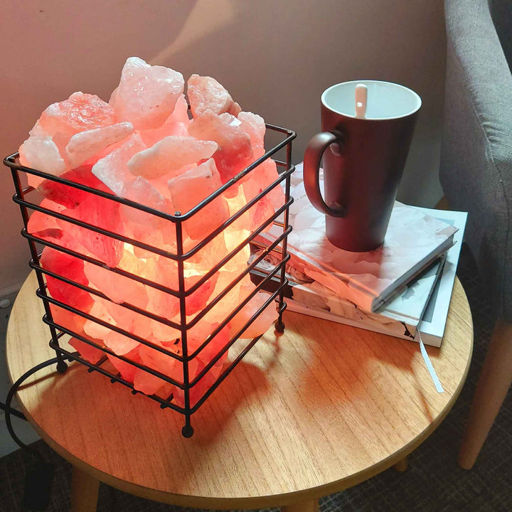 Translation missing: en.12V 12W Rectangle Iron Basket Himalayan Pink Salt Lamp Rock Crystal Bulb On/Off