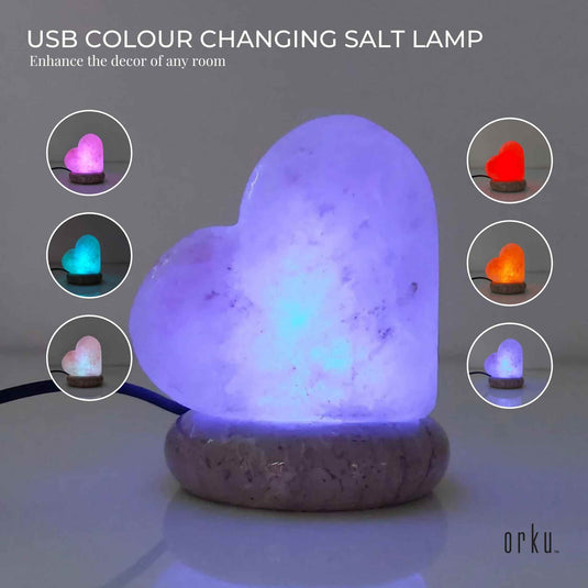 Translation missing: en.USB Colour Changing Salt Himalayan Lamp - Heart Love Shape Pink Rock LED Light