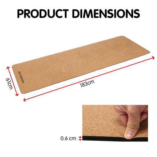Translation missing: en.Powertrain Cork Yoga Mat with Carry Straps Home Gym Pilates - Plain