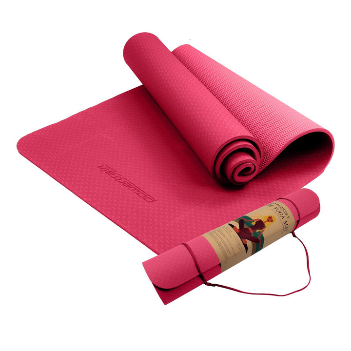 Translation missing: en.Powertrain Eco-friendly Dual Layer 6mm Yoga Mat | Pink | Non-slip Surface And Carry Strap For Ultimate Comfort And Portability
