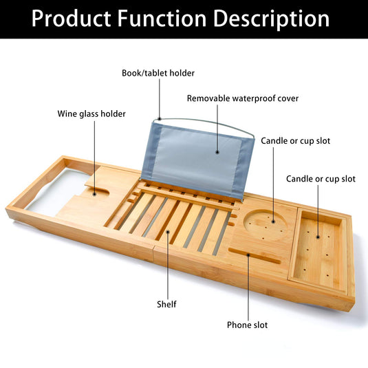 Translation missing: en.Bamboo Bathtub Bath tub Tray Table Caddy Tray Cellphone,Book,Tray Wineglass Holder