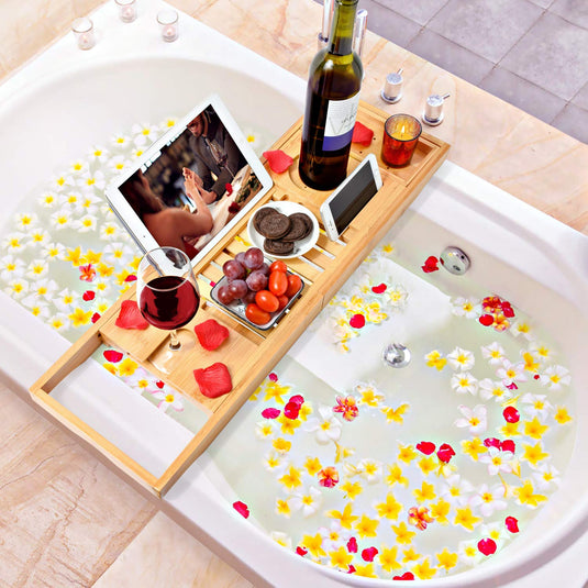 Translation missing: en.Bamboo Bathtub Bath tub Tray Table Caddy Tray Cellphone,Book,Tray Wineglass Holder