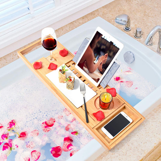 Translation missing: en.Bamboo Bathtub Bath tub Tray Table Caddy Tray Cellphone,Book,Tray Wineglass Holder