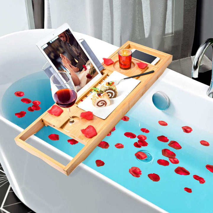 Translation missing: en.Bamboo Bathtub Bath tub Tray Table Caddy Tray Cellphone,Book,Tray Wineglass Holder
