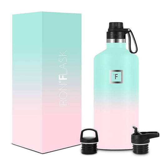 Translation missing: en.Iron Flask Narrow Mouth Bottle with Spout Lid, Bubble Gum, 64oz/1900ml