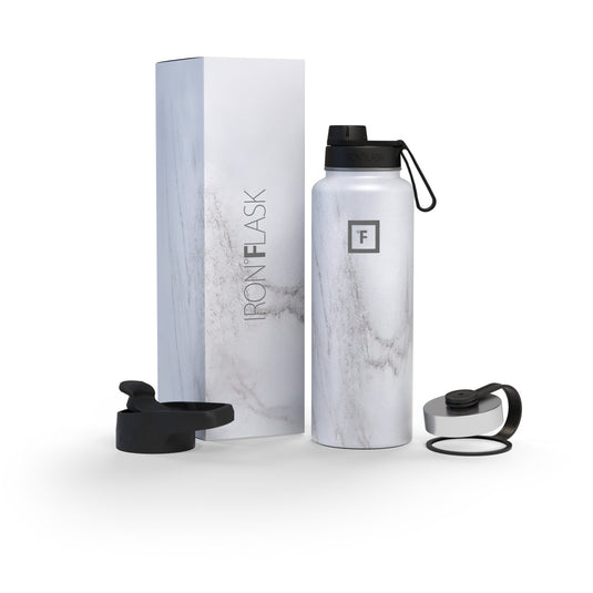 Translation missing: en.Iron Flask Wide Mouth Bottle with Spout Lid, Carrara Marble - 40oz/1200ml