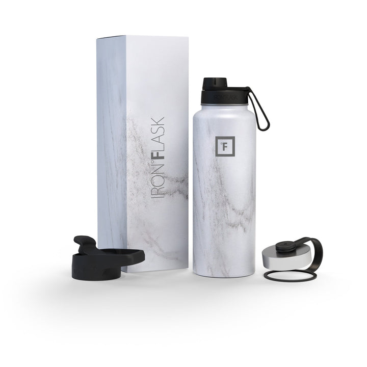 Translation missing: en.Iron Flask Wide Mouth Bottle with Spout Lid, Carrara Marble - 40oz/1200ml