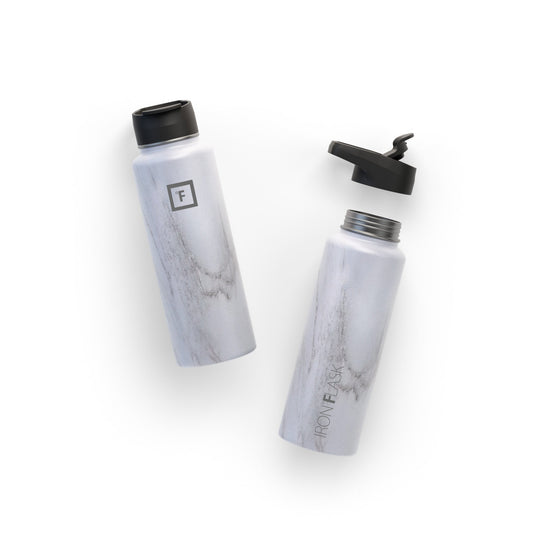 Translation missing: en.Iron Flask Wide Mouth Bottle with Spout Lid, Carrara Marble - 40oz/1200ml