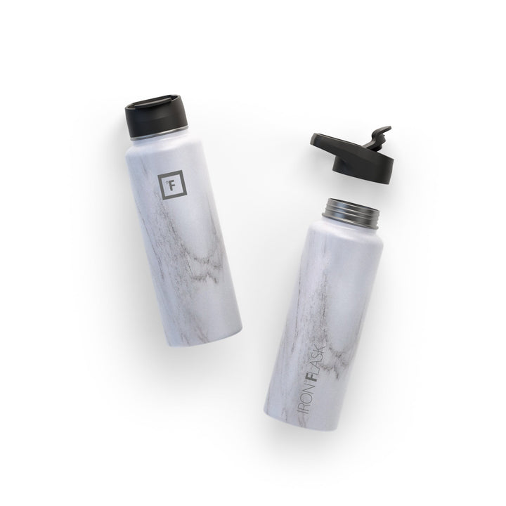 Translation missing: en.Iron Flask Wide Mouth Bottle with Spout Lid, Carrara Marble - 40oz/1200ml