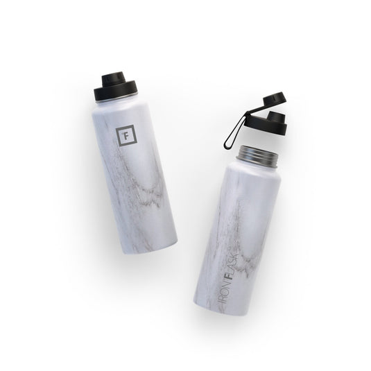 Translation missing: en.Iron Flask Wide Mouth Bottle with Spout Lid, Carrara Marble - 40oz/1200ml
