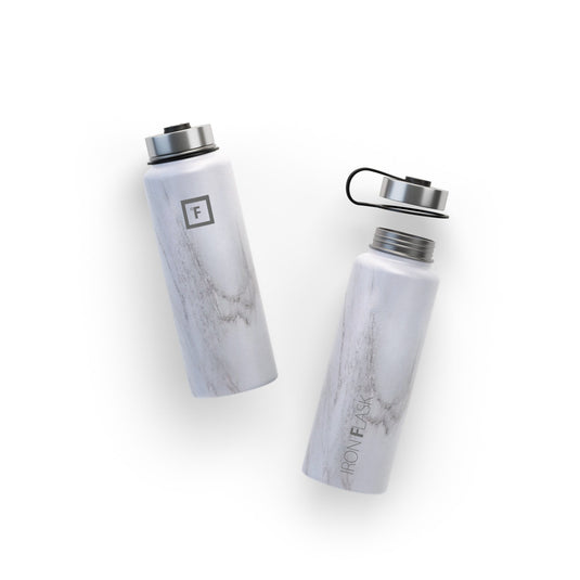 Translation missing: en.Iron Flask Wide Mouth Bottle with Spout Lid, Carrara Marble - 40oz/1200ml