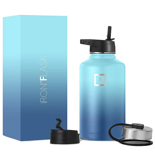 Translation missing: en.Iron Flask Wide Mouth Bottle with Straw Lid, Blue Waves, 64oz/1900ml