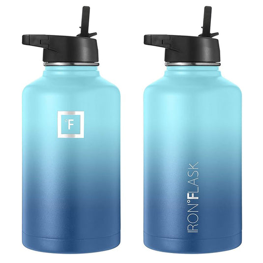 Translation missing: en.Iron Flask Wide Mouth Bottle with Straw Lid, Blue Waves, 64oz/1900ml