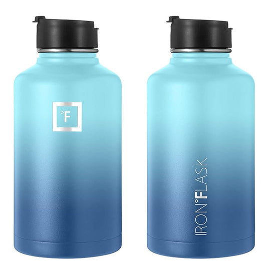 Translation missing: en.Iron Flask Wide Mouth Bottle with Straw Lid, Blue Waves, 64oz/1900ml