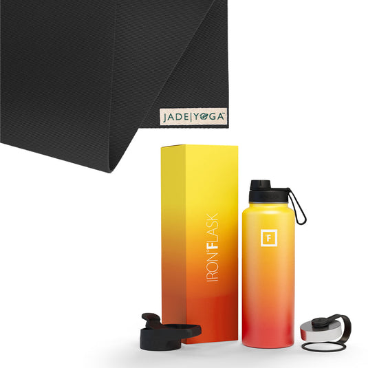 Translation missing: en.Jade Yoga Harmony Mat- Black &amp; Iron Flask Wide Mouth Bottle with Spout Lid, Fire, 32oz/950ml Bundle
