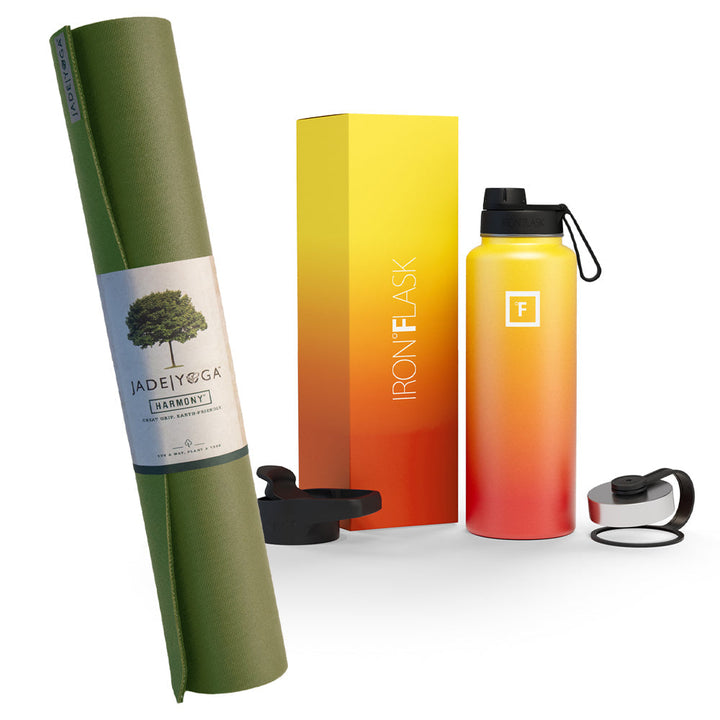 Translation missing: en.Jade Yoga Harmony Mat - Olive &amp; Iron Flask Wide Mouth Bottle with Spout Lid, Fire, 32oz/950ml Bundle