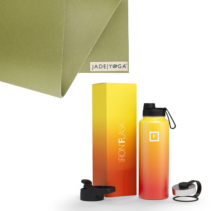 Translation missing: en.Jade Yoga Harmony Mat - Olive &amp; Iron Flask Wide Mouth Bottle with Spout Lid, Fire, 32oz/950ml Bundle