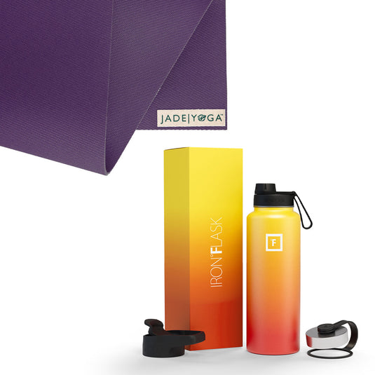 Translation missing: en.Jade Yoga Harmony Mat - Purple &amp; Iron Flask Wide Mouth Bottle with Spout Lid, Fire, 32oz/950ml Bundle