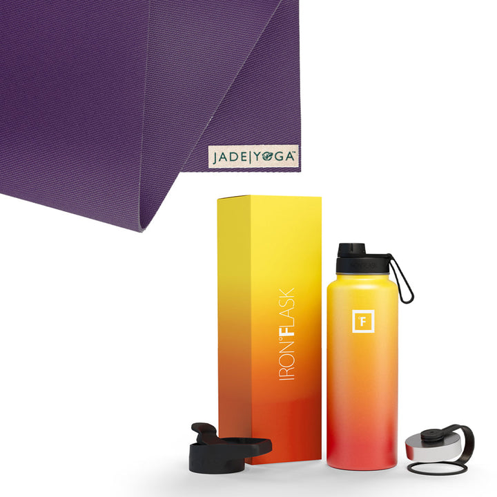 Translation missing: en.Jade Yoga Harmony Mat - Purple &amp; Iron Flask Wide Mouth Bottle with Spout Lid, Fire, 32oz/950ml Bundle