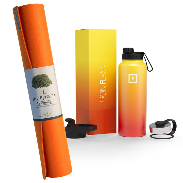 Translation missing: en.Jade Yoga Harmony Mat - Orange &amp; Iron Flask Wide Mouth Bottle with Spout Lid, Fire, 32oz/950ml Bundle