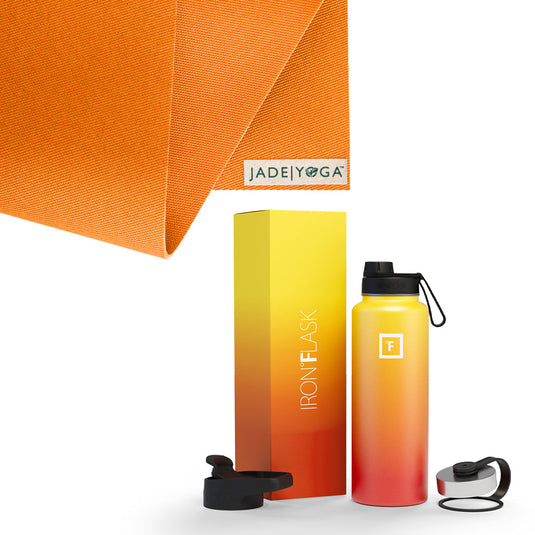 Translation missing: en.Jade Yoga Harmony Mat - Orange &amp; Iron Flask Wide Mouth Bottle with Spout Lid, Fire, 32oz/950ml Bundle