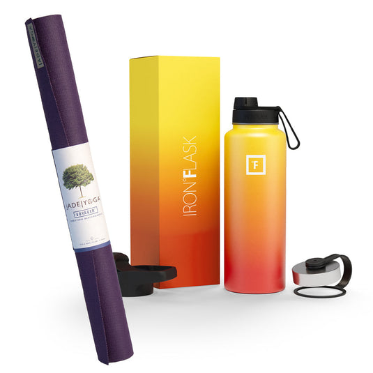 Translation missing: en.Jade Yoga Voyager Mat - Purple &amp; Iron Flask Wide Mouth Bottle with Spout Lid, Fire, 32oz/950ml Bundle
