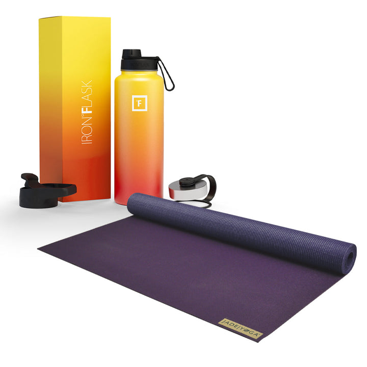 Translation missing: en.Jade Yoga Voyager Mat - Purple &amp; Iron Flask Wide Mouth Bottle with Spout Lid, Fire, 32oz/950ml Bundle