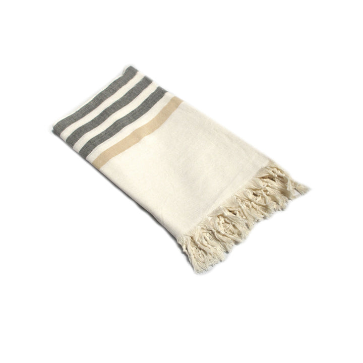 Translation missing: en.Fringe Turkish Towel Wide Stripes Black Taupe