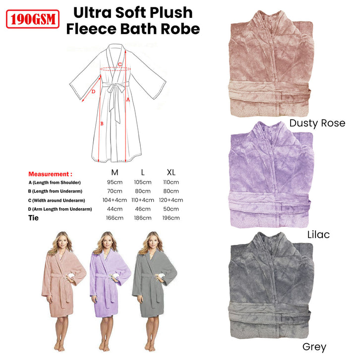 Translation missing: en.190GSM Ultra Soft Plush Fleece Bath Robe Grey L