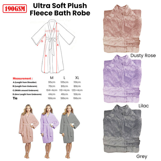 Translation missing: en.190GSM Ultra Soft Plush Fleece Bath Robe Grey XL