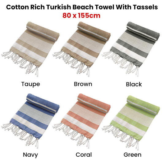 Translation missing: en.Cotton Rich Large Turkish Beach Towel with Tassels 80cm x 155cm Black
