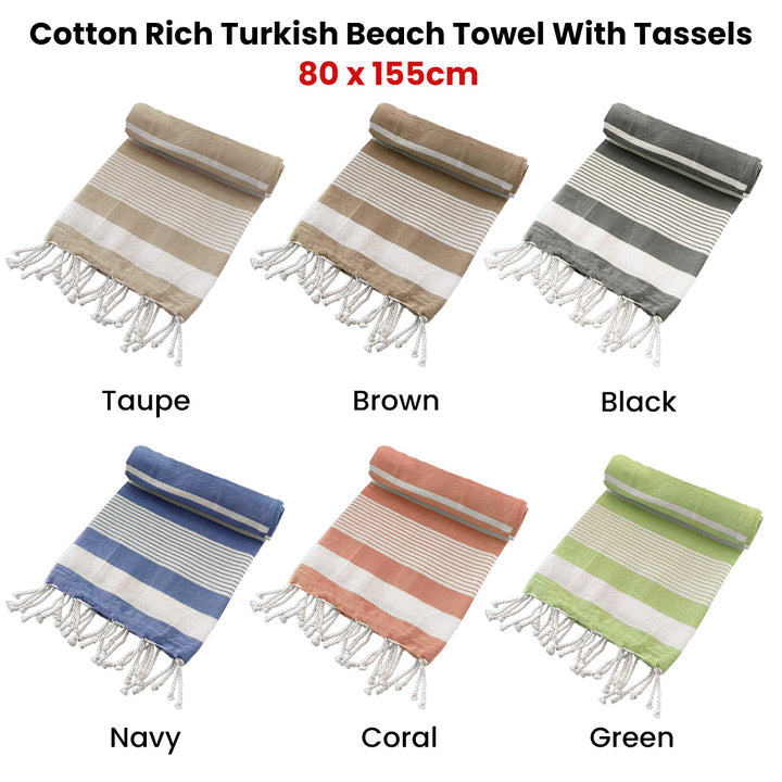 Translation missing: en.Cotton Rich Large Turkish Beach Towel with Tassels 80cm x 155cm Black