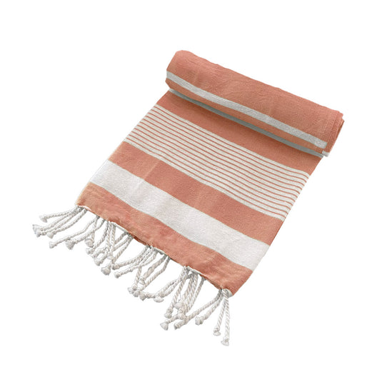 Translation missing: en.Cotton Rich Large Turkish Beach Towel with Tassels 80cm x 155cm Coral