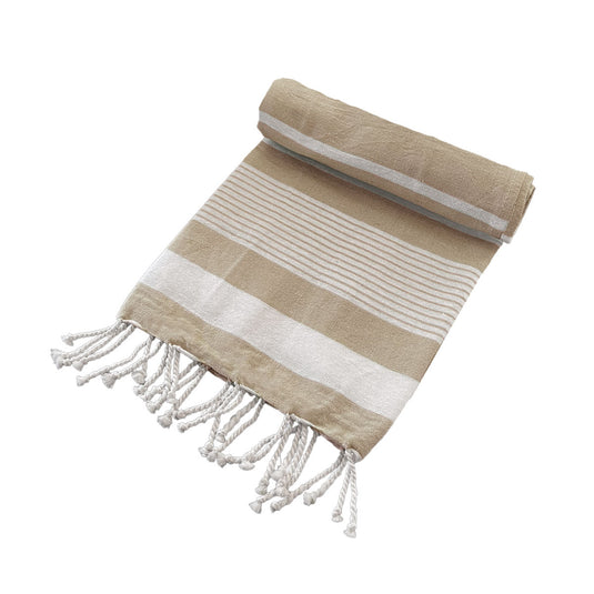 Translation missing: en.Cotton Rich Large Turkish Beach Towel with Tassels 80cm x 155cm Taupe