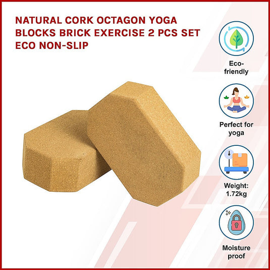 Translation missing: en.Natural Cork Octagon Yoga Blocks Brick Exercise 2 pcs Set Eco Non-Slip