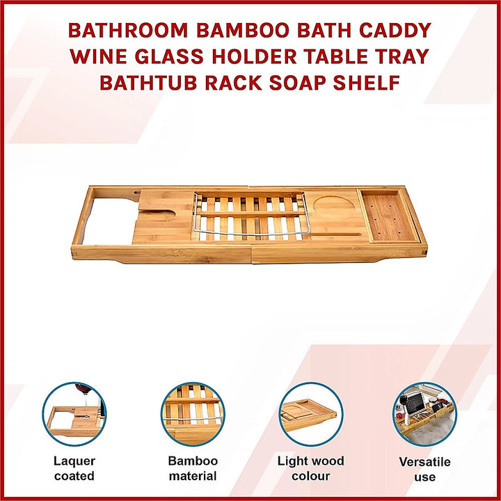 Translation missing: en.Bathroom Bamboo Bath Caddy Wine Glass Holder Table Tray Bathtub Rack Soap Shelf